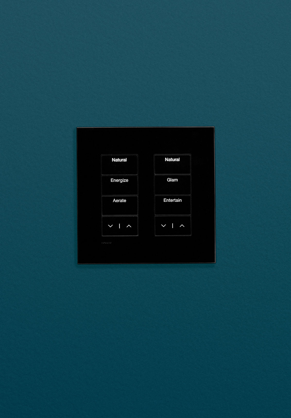 Palladiom keypad lighting control in black finish creates bespoke lighting scenes.