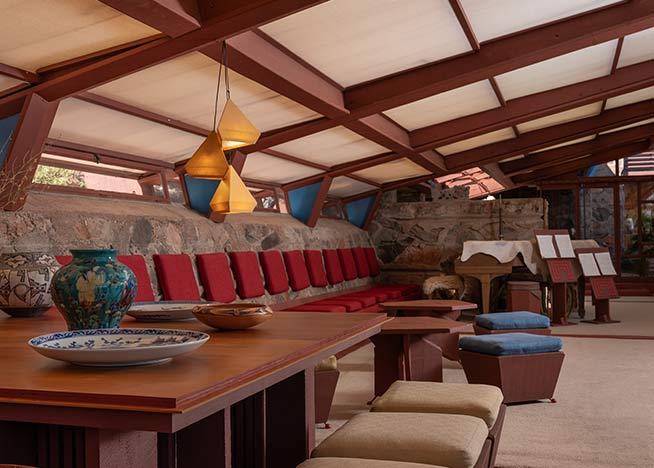 Ketra decorative light fixture in living room at Taliesin West.