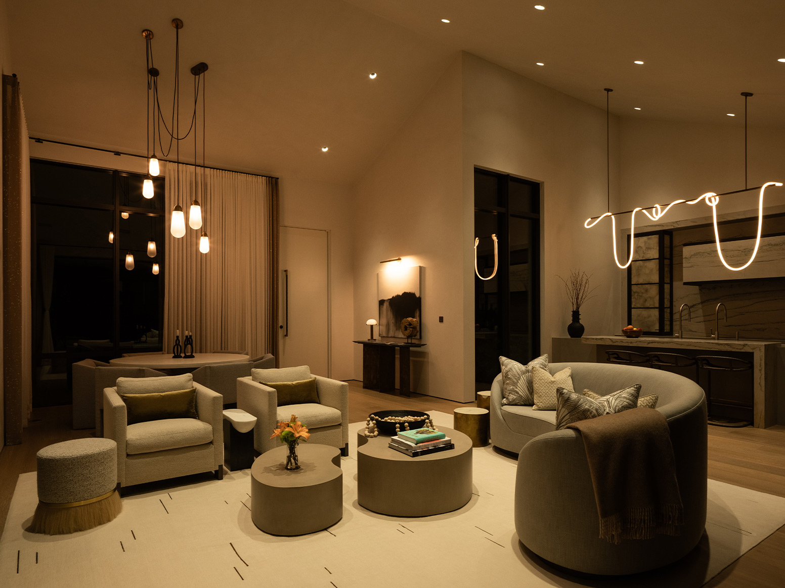 Tunable LED pendant and decorative lighting in living room