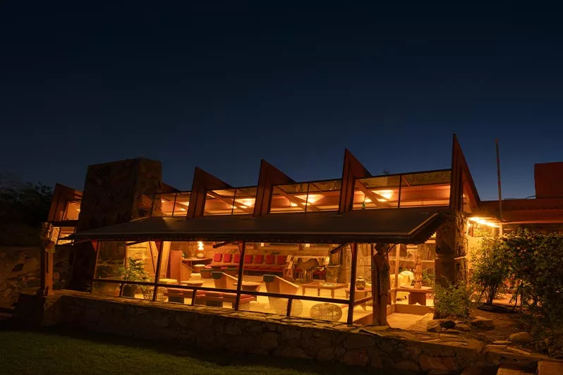 Ketra lighting illuminating Taliesin West following Lutron lighting restoration.