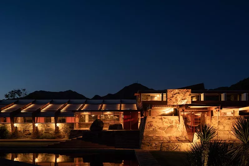 Ketra lighitng illuminating Taliesin West following Lutron lighting restoration.